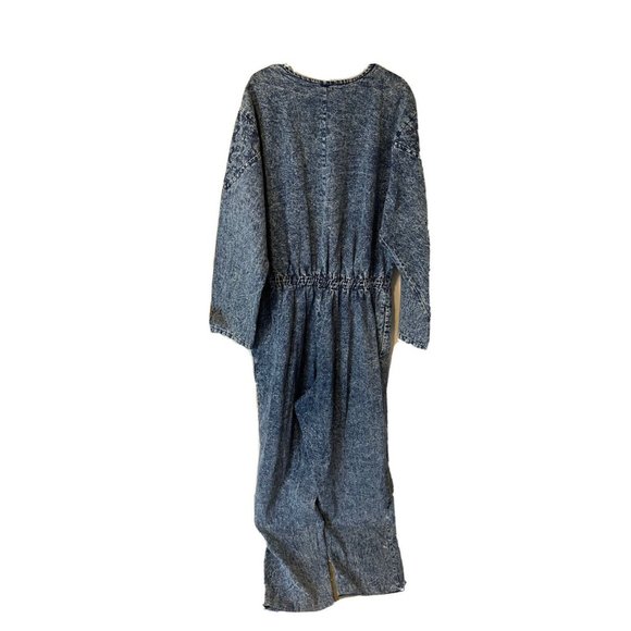 Vintage Tall Acid Washed Long Sleeve Drawstring Jean Jumpsuit USA - Picture 2 of 10